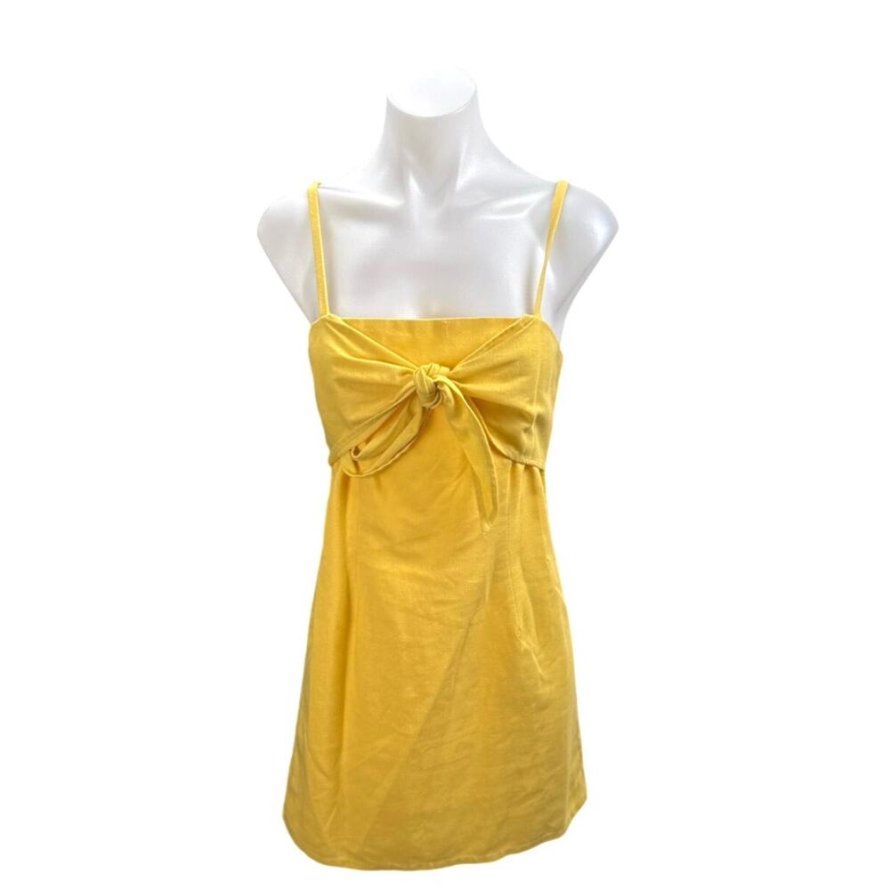 Re: Named Yellow Linen Sleeveless Front Tie Cami Skater A Line Mini Dress Size M